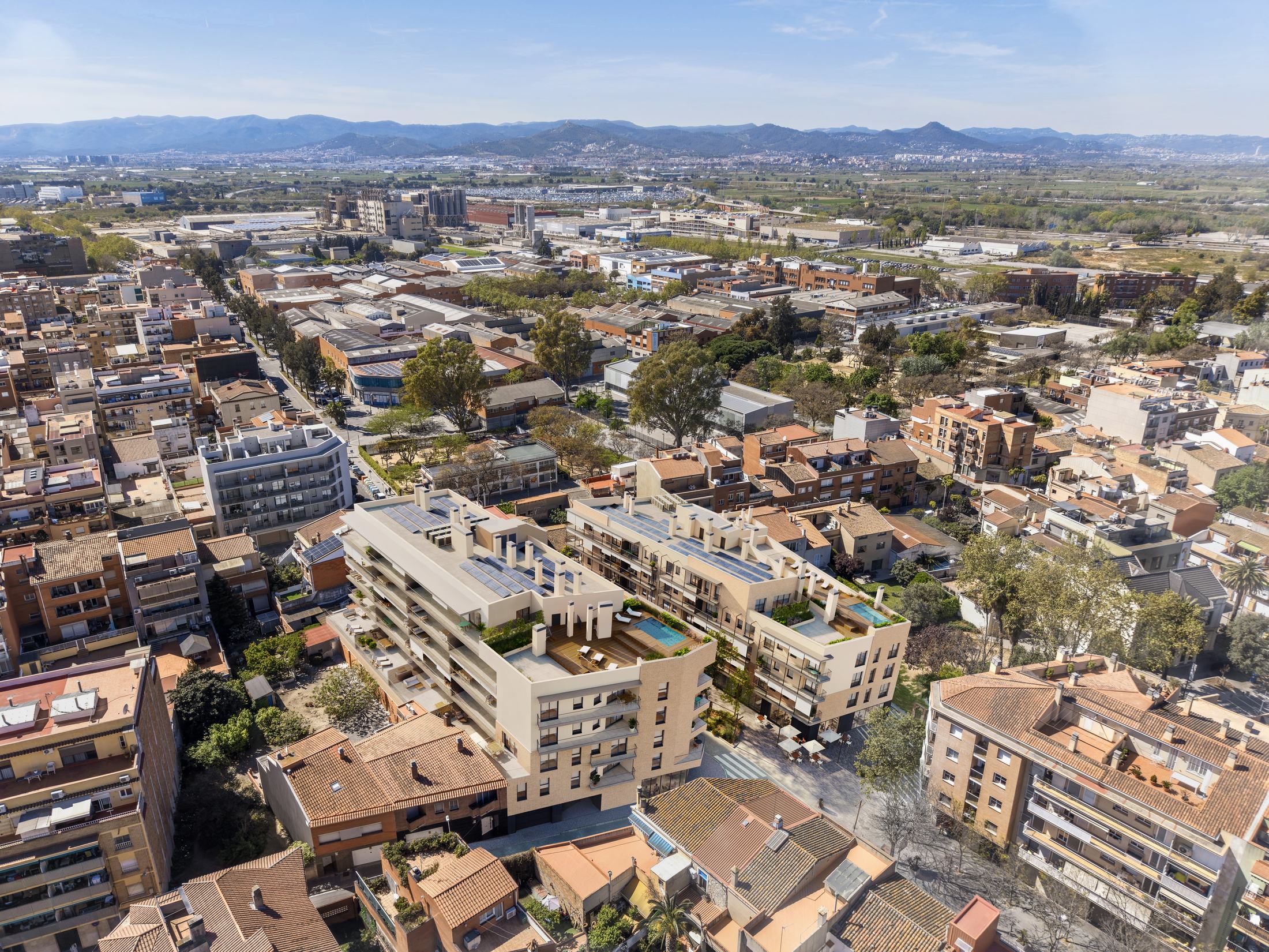 Vista aérea de la promoción Santiago Rusiñol 36-71 en El Prat de Llobregat
